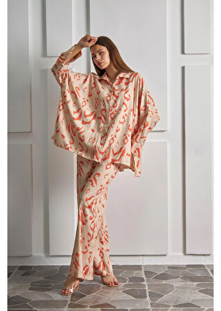 Baskılı Keten Görünümlü Yarasa Gömlek 