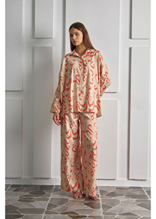 Baskılı Keten Görünümlü Yarasa Gömlek 