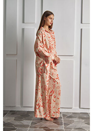 Baskılı Keten Görünümlü Yarasa Gömlek 