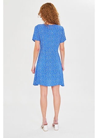 Düğmeli Çiçekli Viskon Elbise 