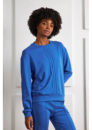 Bisiklet Yaka Uzun Kol Modal Sweatshirt