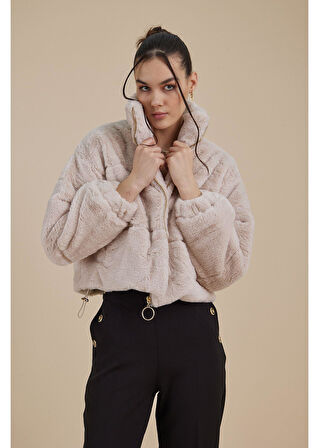 Fleto Cepli Kapitone Peluş Mont