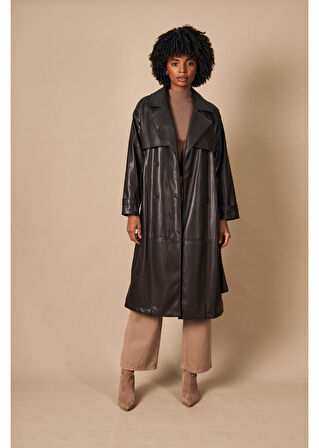 Allerli Kuşaklı Deri Trençkot 