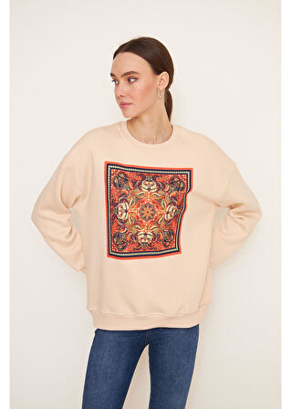 Baskılı Pullu Sweatshirt