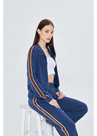 Fermuarlı Şeritli Modal Sweatshirt