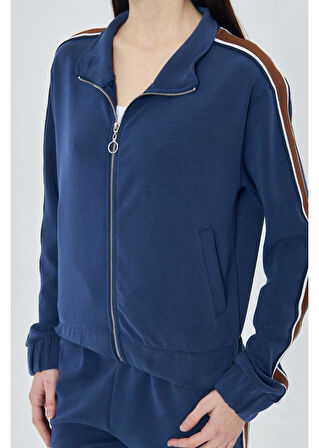 Fermuarlı Şeritli Modal Sweatshirt
