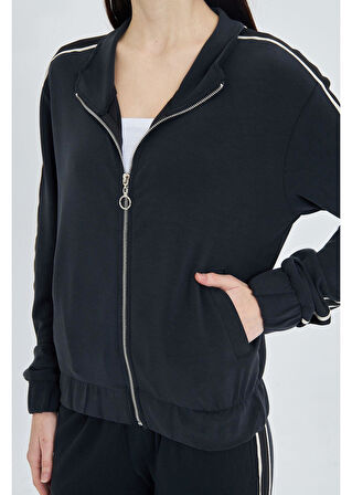 Fermuarlı Şeritli Modal Sweatshirt