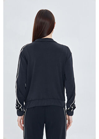 Fermuarlı Şeritli Modal Sweatshirt