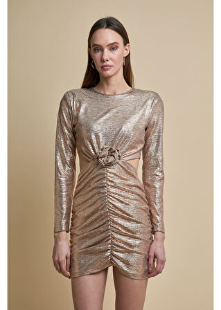 Beli Pencereli Büzgülü Elbise 