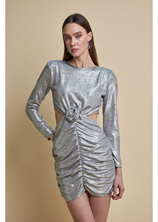 Beli Pencereli Büzgülü Elbise