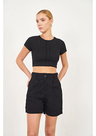 Duble Katlamalı Plise Şort