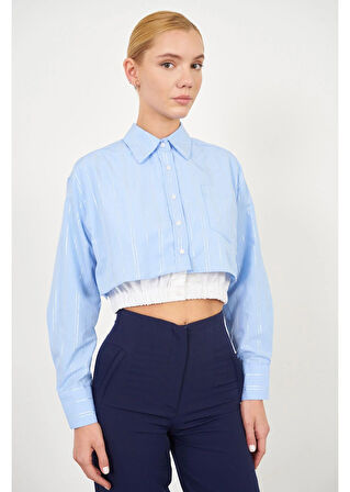 Etek Ucu Lastikli Kısa Poplin Gömlek 