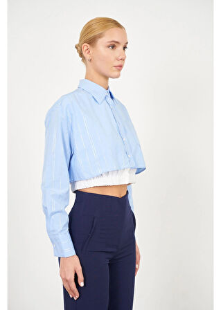 Etek Ucu Lastikli Kısa Poplin Gömlek 