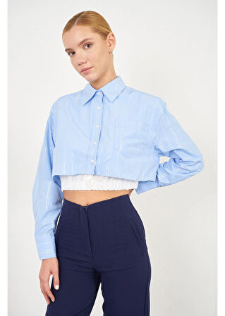 Etek Ucu Lastikli Kısa Poplin Gömlek 