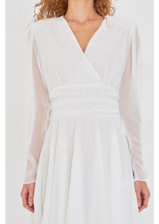 Beli Büzgülü Şifon Elbise