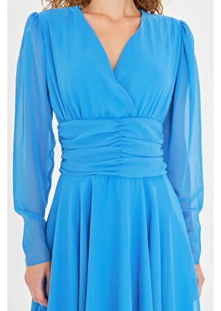 Beli Büzgülü Şifon Elbise