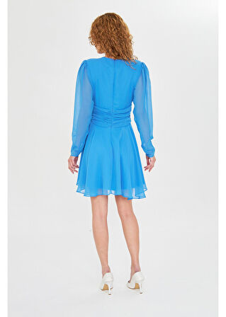 Beli Büzgülü Şifon Elbise