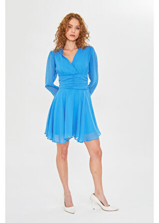 Beli Büzgülü Şifon Elbise