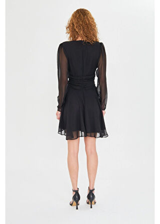 Beli Büzgülü Şifon Elbise