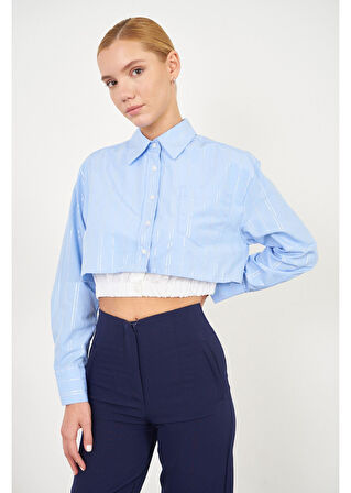 Etek Ucu Lastikli Kısa Poplin Gömlek 