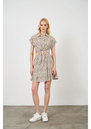 Önden Bağlamalı Çıtır Desen Kısa Gömlek 