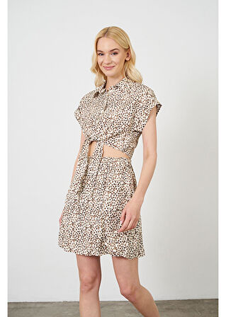 Önden Bağlamalı Çıtır Desen Kısa Gömlek 