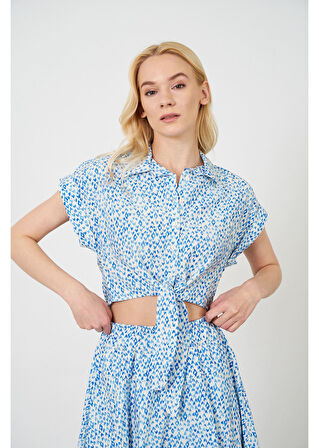 Önden Bağlamalı Çıtır Desen Kısa Gömlek 