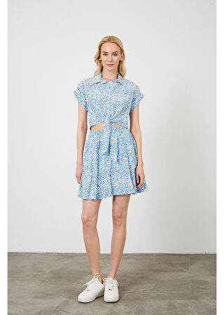 Önden Bağlamalı Çıtır Desen Kısa Gömlek 