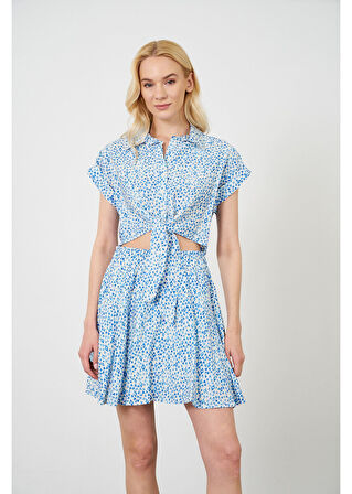 Önden Bağlamalı Çıtır Desen Kısa Gömlek 