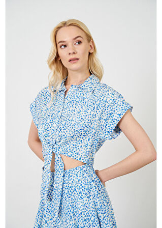 Önden Bağlamalı Çıtır Desen Kısa Gömlek 