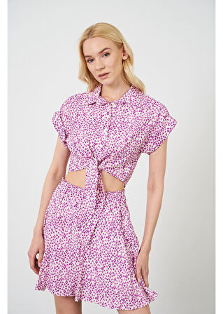 Önden Bağlamalı Çıtır Desen Kısa Gömlek 