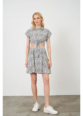 Önden Bağlamalı Çıtır Desen Kısa Gömlek 