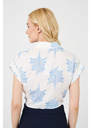 Önden Bağlamalı Baskılı Keten Görünümlü Gömlek 