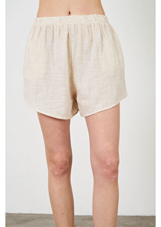 Yıkamalı Keten Görünümlü Şort