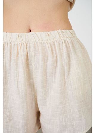 Yıkamalı Keten Görünümlü Şort