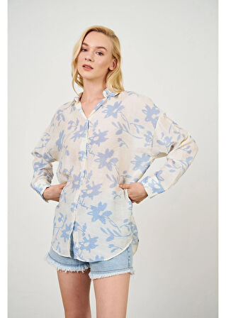 V Yaka Yaprak Desen Gömlek 