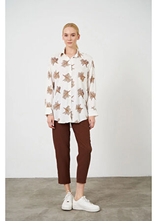 Ağaç Baskılı Taş İşlemeli Keten Görünümlü Gömlek 