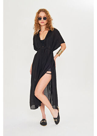 Büzgülü Açık Yaka Kimono 