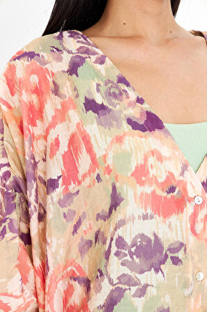 V Yaka Düğmeli Empirme Kimono