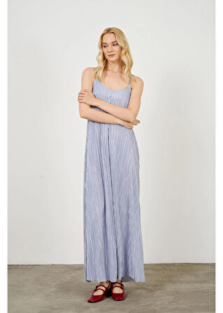 Ayarlanabilir Askılı Plise Elbise