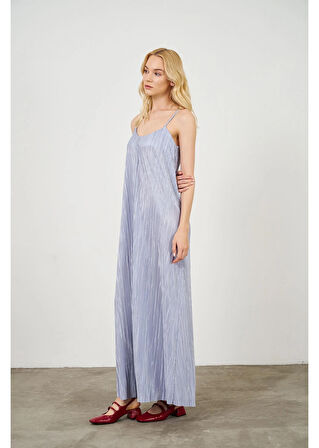 Ayarlanabilir Askılı Plise Elbise