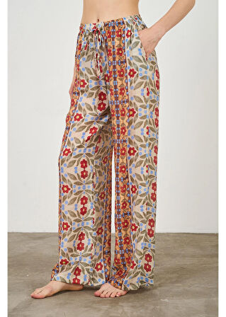Çiçek Desen Lastikli Pantolon