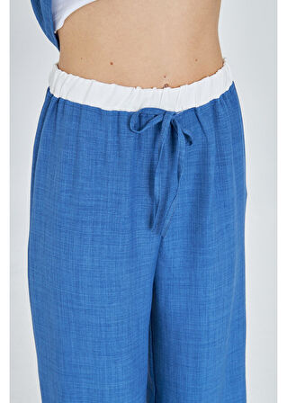 Beli Garnili Bağcıklı Keten Görünümlü Pantolon 