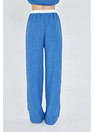 Beli Garnili Bağcıklı Keten Görünümlü Pantolon 