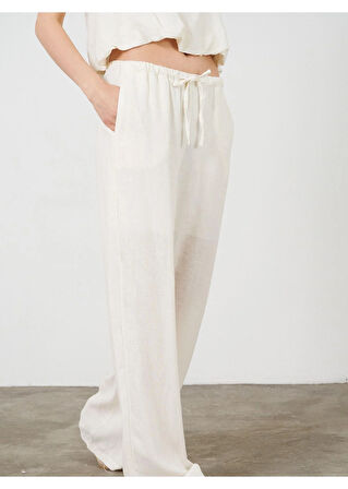 Dar Kemerli Keten Görünümlü Pantolon