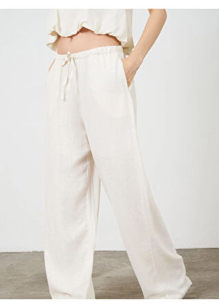 Dar Kemerli Keten Görünümlü Pantolon