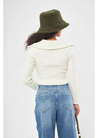 Fermuarlı Crop Triko Kazak 