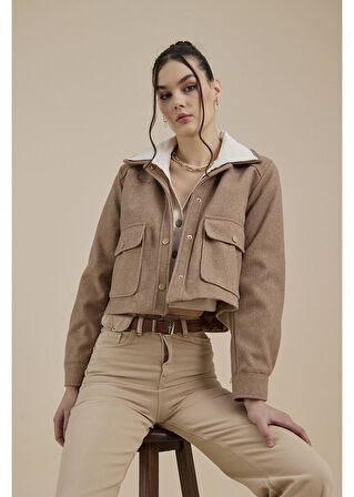 Çıtçıtlı Melanjlı Kısa Kaşe Mont