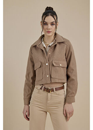 Çıtçıtlı Melanjlı Kısa Kaşe Mont