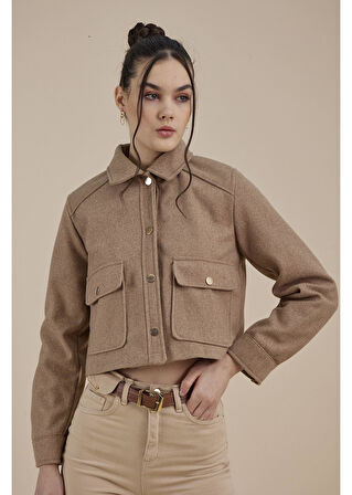 Çıtçıtlı Melanjlı Kısa Kaşe Mont